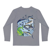 Long Sleeve Fishing Shirt - Grey Saltwater Fish Design