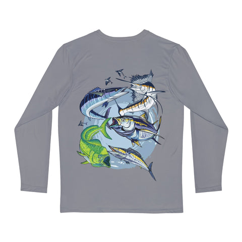 Long Sleeve Fishing Shirt - Grey Saltwater Fish Design