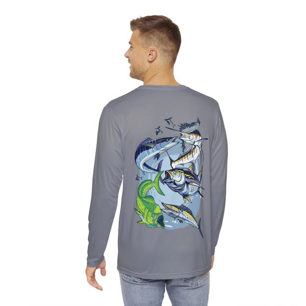 Long Sleeve Fishing Shirt - Grey Saltwater Fish Design